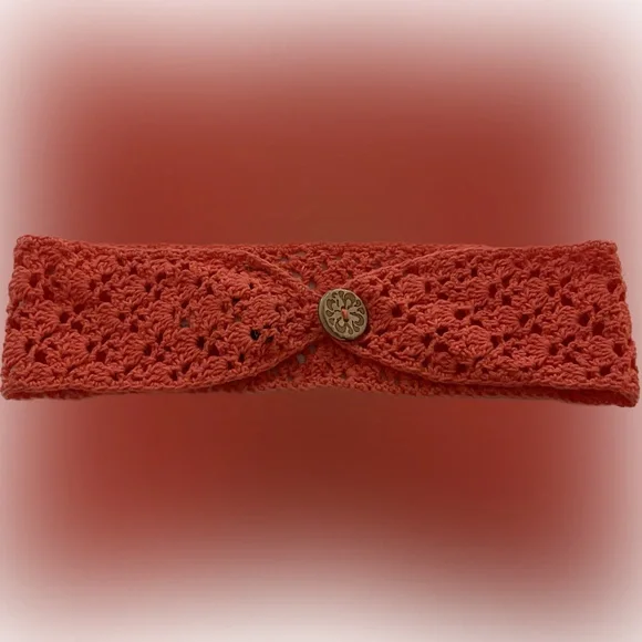 Lucky Brand Orange Crochet Button Headband - Picture 3 of 9